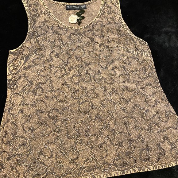 NDK FASHION Embroidered Sleeveless Top Brown Sz Medium - Picture 3 of 6